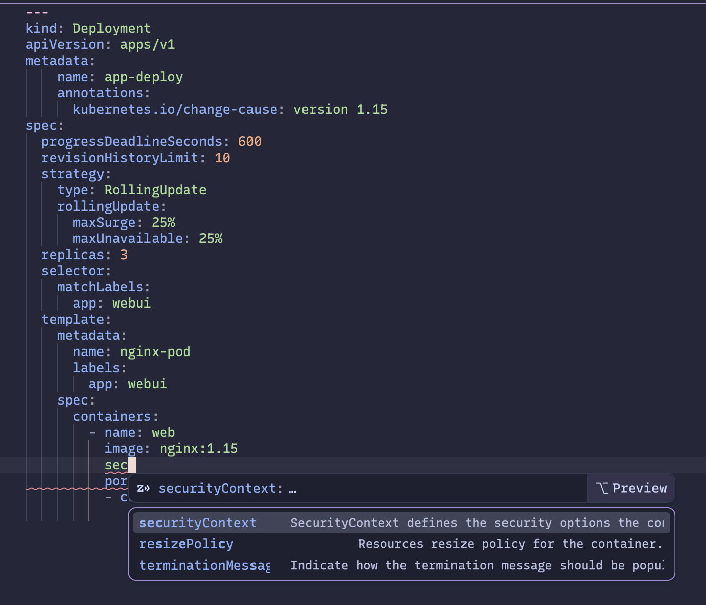 Kubernetes configurations autocompletion
